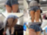 【前半】【超短デニムパンツ探訪】☆はみ出た生尻肉が左右に揺れて迫力満点のデカ尻お姉さん！