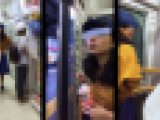 S04 白パンツ接写 帽子3人組の電車旅