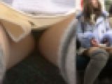 [★顔出し]パンチラ盗撮 ミニスカギャル 電車内対面 白ミニスカで黒パンチラ