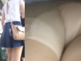 パンチラ盗撮 女子大生 レース付き白パンツに超接近