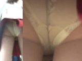 パンチラ盗撮 OLさん 白パンツが風チラでモロ見え 電車内でも撮りまくり