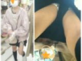 ★可愛いミニスカ少女 重ねからはみ出すロリPを真下から接写 ☆逆さ撮り